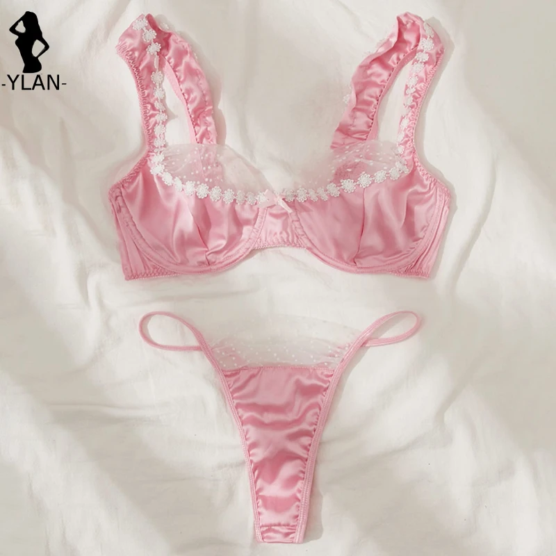 Fijne Satijnen Lingerie Sexy Ondergoed 2 Stuk Vrouwen Set Lingerie Naadloze Bh Korte Sets Kant Patchwork Erotische Lingerie Intiem