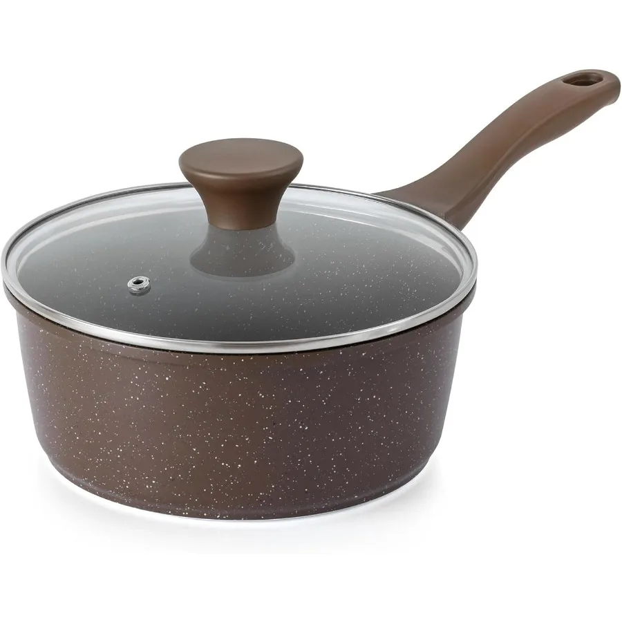 

1.5 Quarts Nonstick Granite Coated Saucepan with Lid for Small Kitchen Cooking Induction Compatible Free of Intentionally Added