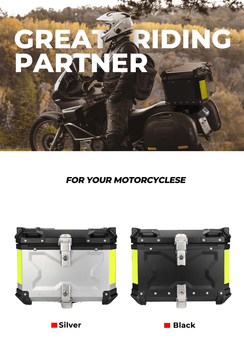 KEMIMOTO Motorrad-Topcase Universeller Aluminium-Koffer Motorrad-Heckbox 45L 55L 65L Wasserdicht mit Schloss & Rückenkissen – Detail 2
