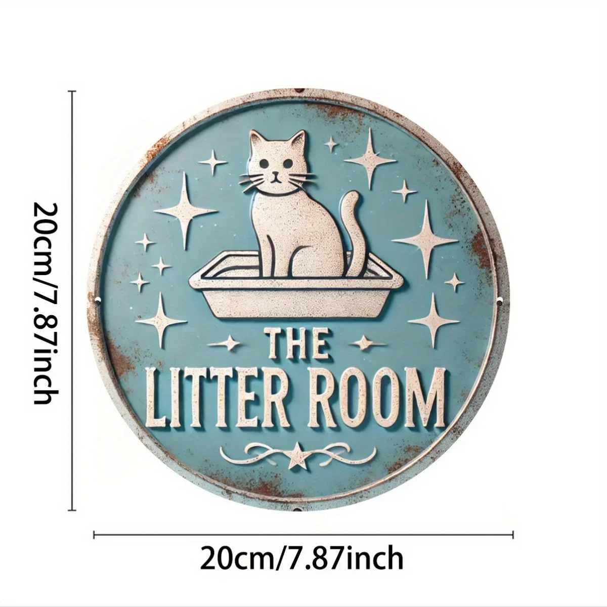 CIFBUY Cute Cat Litter Room Metal Sign Aluminum Vintage Blue Round Wall Art Decor Laundry Bathroom Cat Lover Hanging Plaque