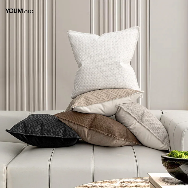 Modern Woven PU Leather Pillows Cover Sofa Living Room Italian Style Light Luxury Pillowcases Hotel Model Rooms Cushion Cover