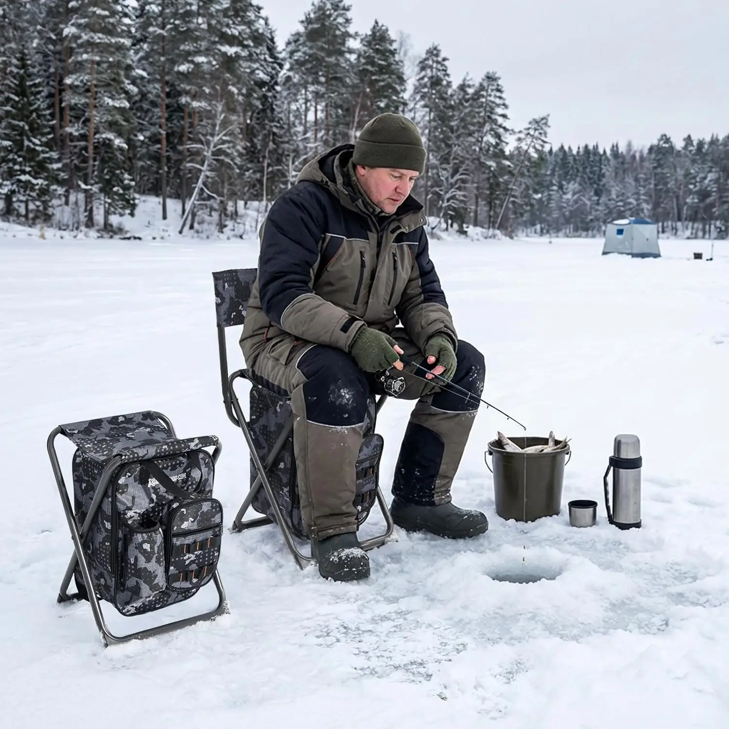 مقعد تخييم قابل للطي مع حقيبة تبريد ومسند ظهر، محمول خفيف الوزن للصيد والمشي لمسافات طويلة في الهواء الطلق، يدعم ما يصل إلى 350 رطلًا