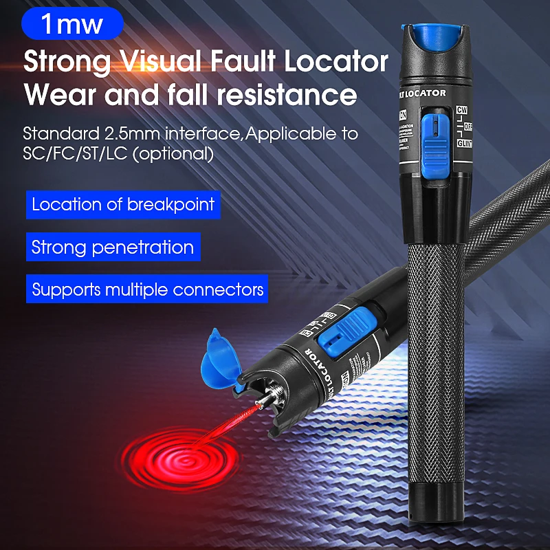 Visual Fault Locator 1/10/20/30/50/60/80MW VFL Fiber Optic Tester FTTH Optical Fiber Testing Tool SC/ST/FC 2.5MM Interface VFL