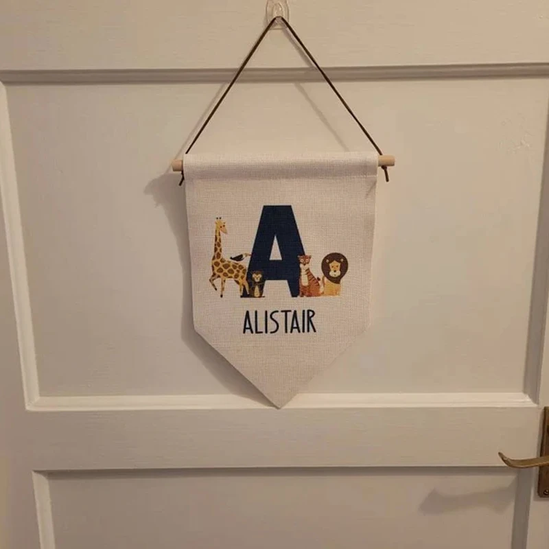 Personalised Name Jungle Animal Pennant Flag Custom Kids Bedroom Wall Hanging Banner Baby Shower Newborn Nursery Decoration Gift - view 6