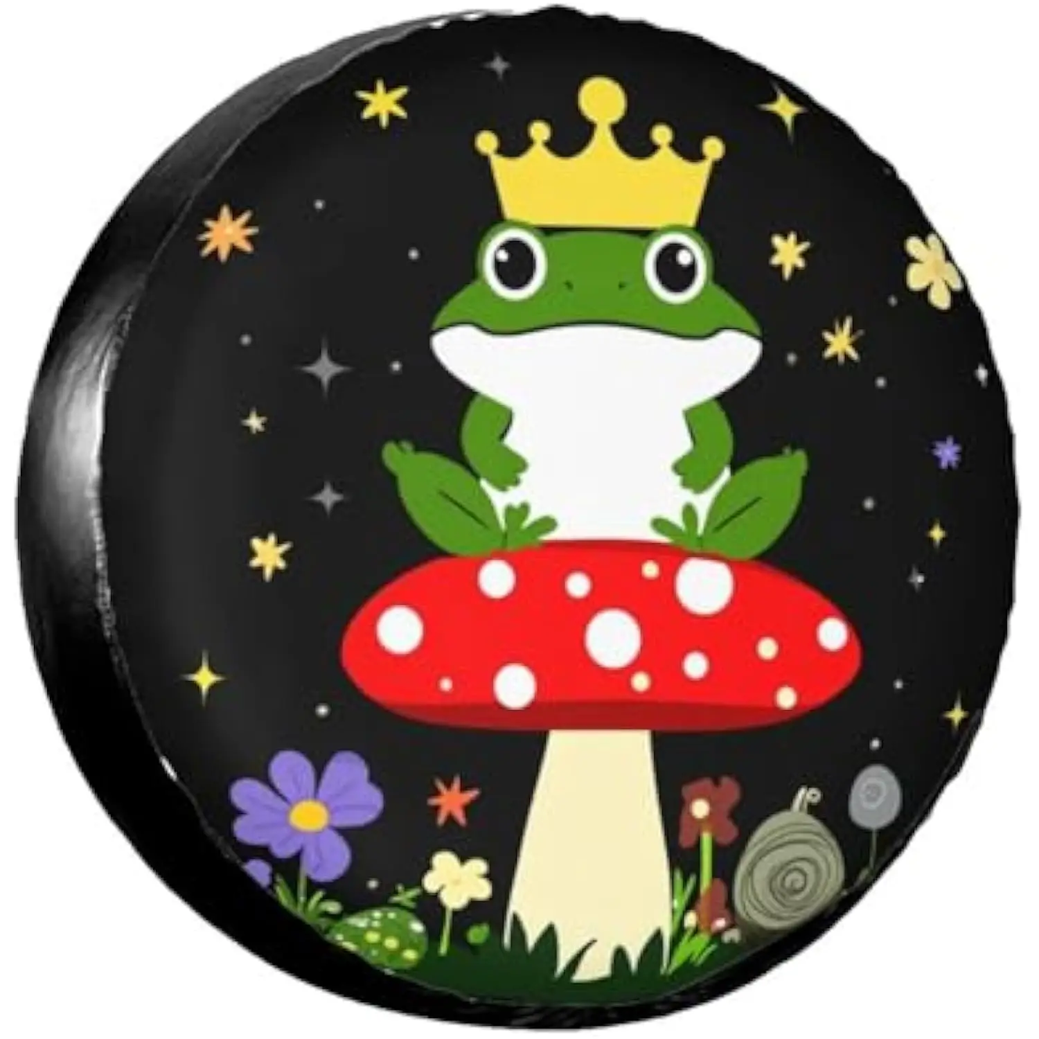 

Frog King on Mushroom Spare Tire Cover Cute Waterproof Wheel Protector Universal Fit for SUV RV Trailer
