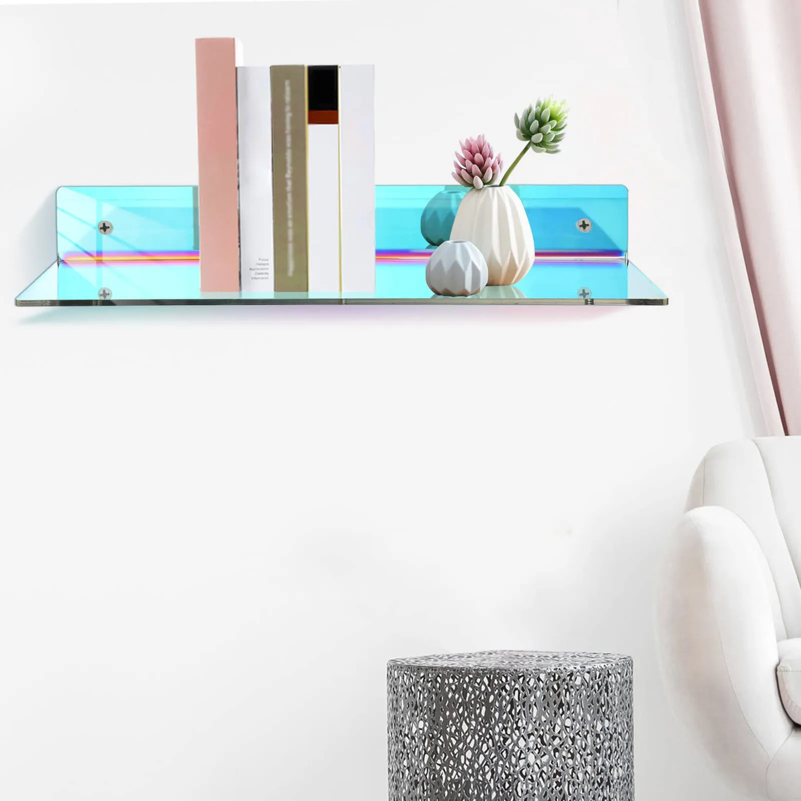 Acrylic Floating Shelves 4Pcs Iridescent Acrylic Floating Shelves Wall Mounted Floating Acrylic Shelves With Screws And Tubes