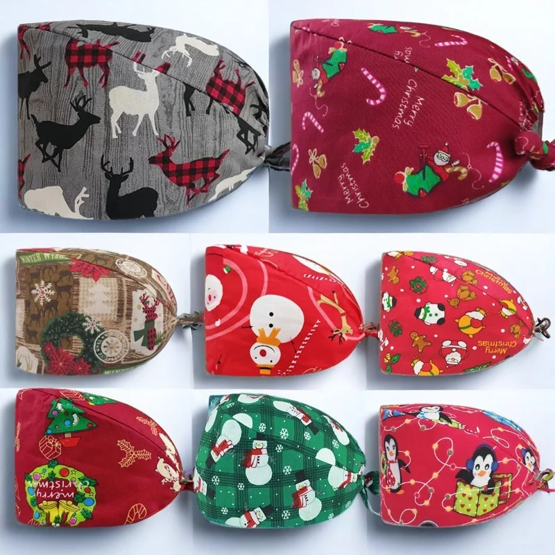

Wholesale Nurse Unisex Frosted Hats Adjustable Pure Cotton Cartoon Cute Baotou Scrubs Cap Pet Printing Work Surgical Caps Woman