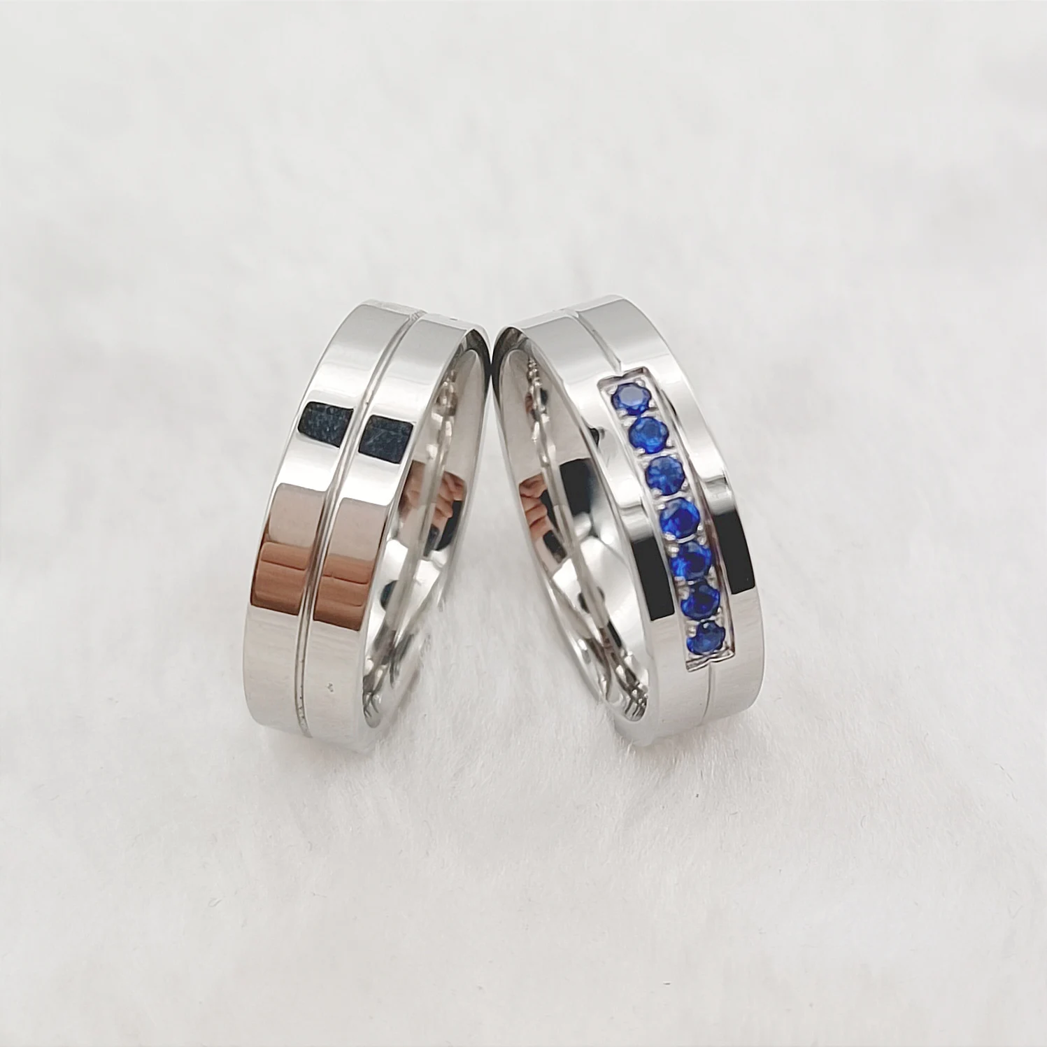 Blue Cz Stone Diamond Wedding Rings Couples set For Men And Women Western silver 316L Surgical stainless steel jewelry no fade