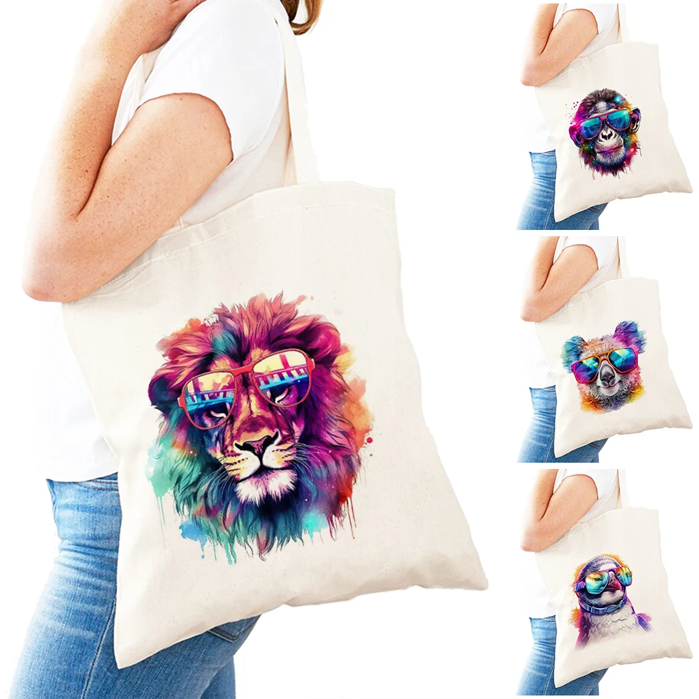 

Fashion Cartoon Sunglass Lion Lady Shopper Bags Lightweight Trendy Women Daily use Shoulder Handbag Pet Cat Girl Shopping Bag