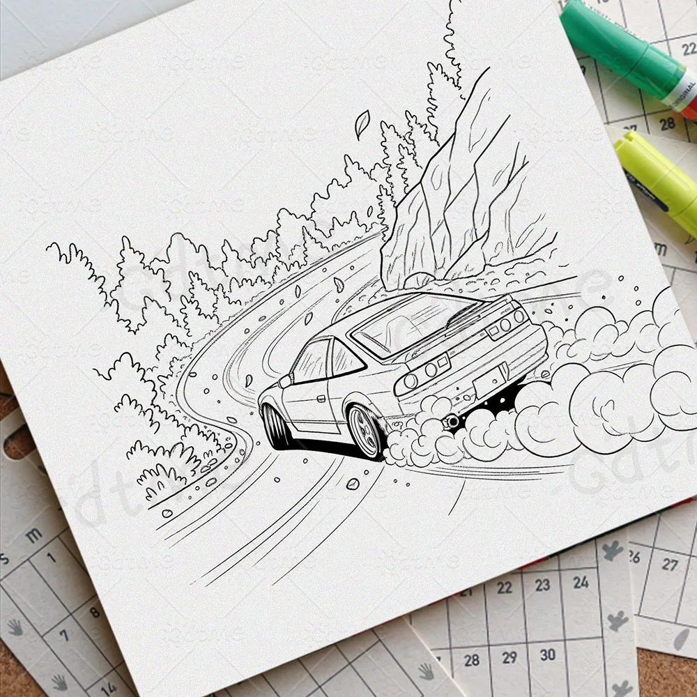 ANIMATED DRIFT CAR Malbuch mit einfachen Mustern für Erwachsene, niedliches Zeichenbuch, perfektes Geschenk für Party und Geburtstag ﻿ – Detail 4