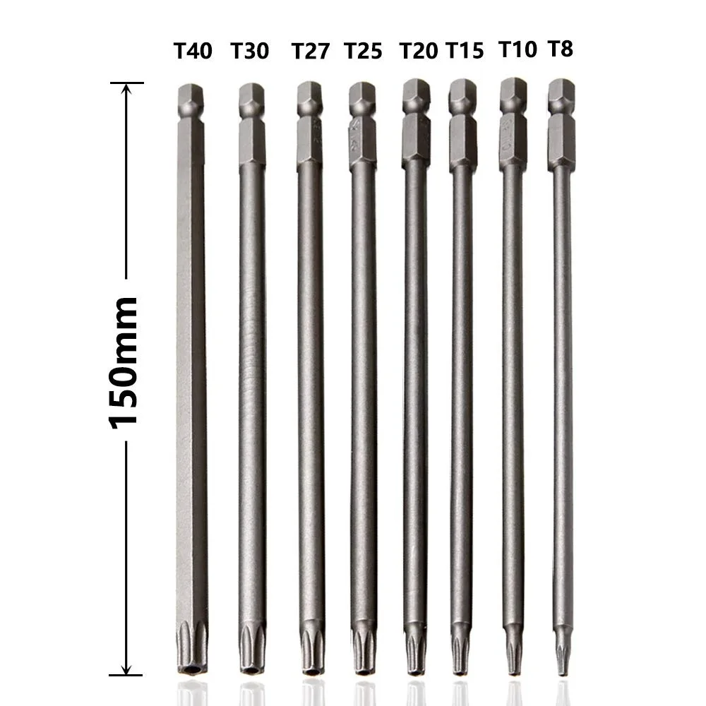8-teiliges 1/4 Zoll Sechskant-Schaft 150mm Länge T8-T40 Magnetisches Torx-Kopf Schraubendreher-Bit-Set Stern 6-Punkt Schraubendreher-Kit Werkzeuge – Detail 6