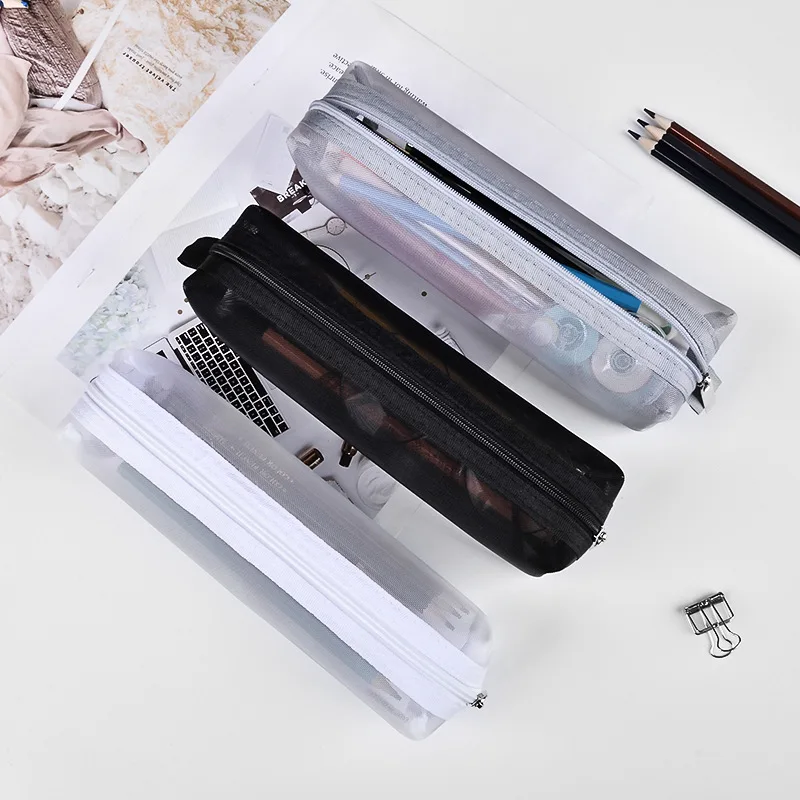 Transparent Stationery Pencil Bag Student Examination Dedicated Nylon Mesh Pen Case Unisex Large Capacity Pouch School Supplies