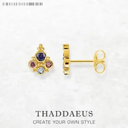 Royalty Gold Stud Earrings Europe Glam Fashion Jewerly For Women Summer Vintage Gift In 925 Sterling Silver
