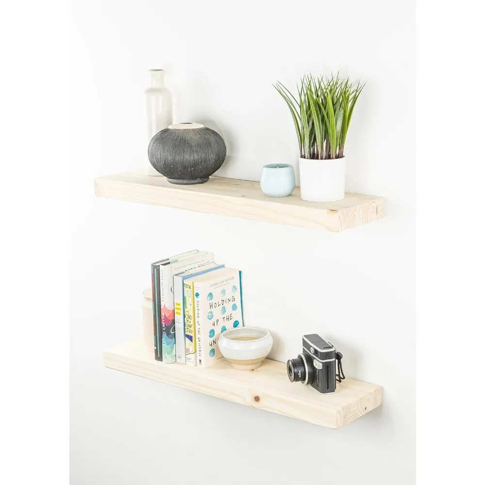 Dakota Timber's Set of Two Unfinished Wooden Floating Shelves with Concealed Brackets, Sturdy and Wall-Mounted, 7 x 60