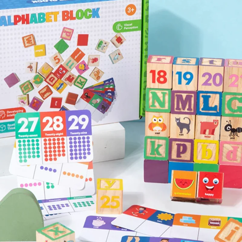 كتل أرقام خشبية من مونتيسوري - ألعاب تعليمية لمرحلة ما قبل المدرسة للأطفال على شكل حروف ملونة وألغاز التعلم المبكر للإدراك الحيواني