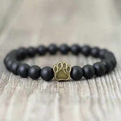 Unique French Bulldog Dog Paw Bracelet Men Natural Lava Tiger Eyes Stone Braclet Hand Jewelry Accessories Pulseira Hombre Gift