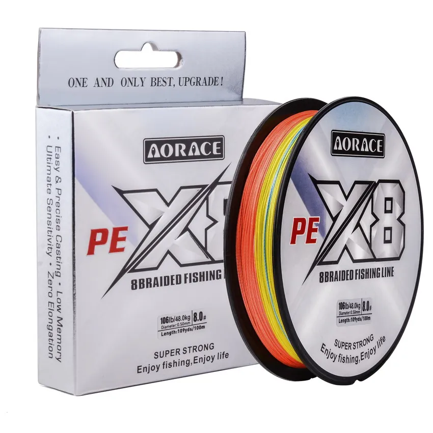 Рыболовная леска серии Aorace W8 II, 8 нитей, 100 м, анти-УФ-защита от соленой воды, мультифиламентная полиэтиленовая леска, плетеная проволока