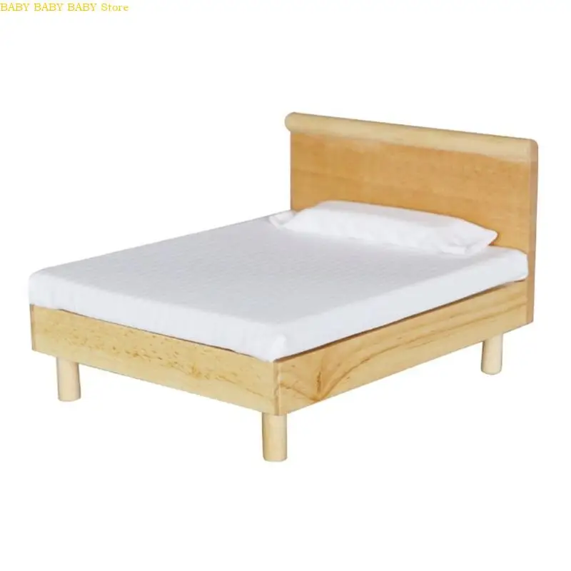 

Q81A Accurate Wooden Bed Model House Bed Bedroom Furniture 1:12 Miniature Display Accessory