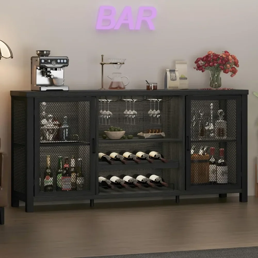 

Liquor Bar Cabinet, Industrial Wine Bar Cabinet, Rustic Sideboard Buffet Cabinet For Liquor, Glasses & Coffee Bar With Storage|