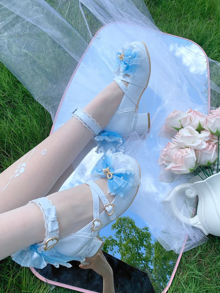 Sweet Girl Lolita Original Single Shoes Japanese Cute Loli Student Campus Tea Party High Heels Gorgeous Flower Wedding Shoes