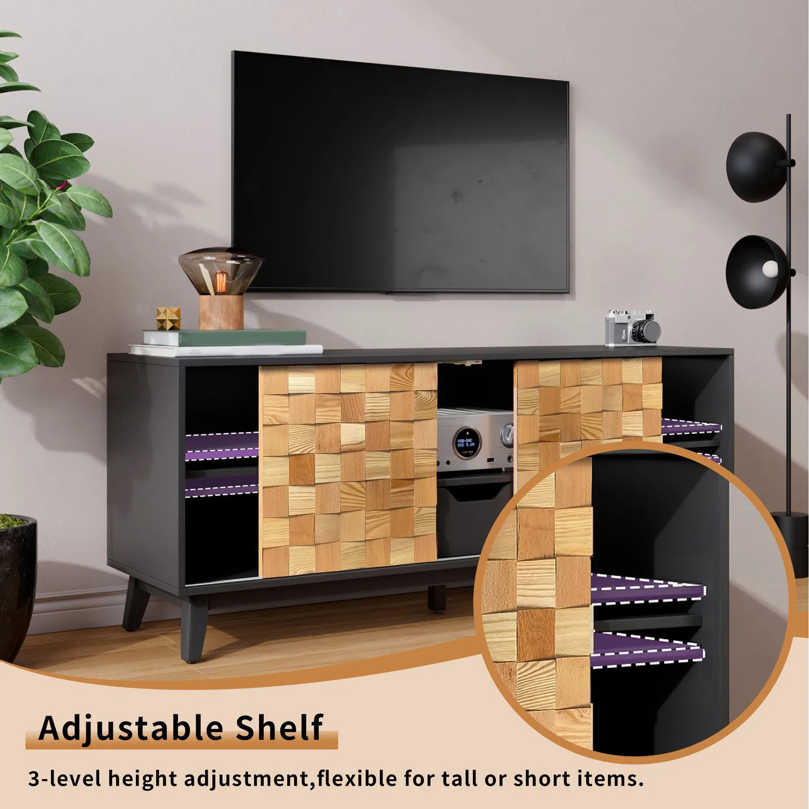 TV Stands for Living Room Entertainment Stand TV Stand Cabinet 2 Doors 2 Drawers Wood TV Console with Storage Dark Walnut