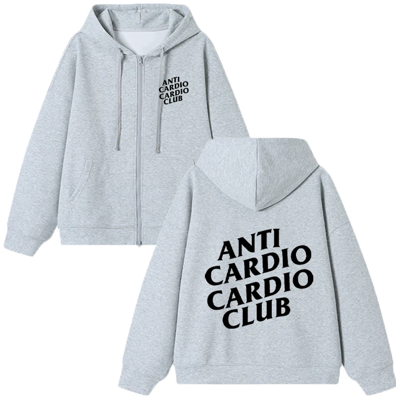 Anti Cardio Club Double Sided Letter Printed Zipper hoodie Men women Sweatshirt Autumn and Winter Fashion streetwear Fleece Coat