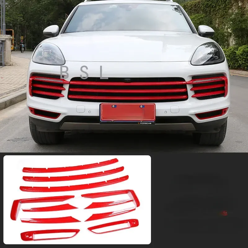 Fit for Porsche new Cayenne 2018-2019 Front Grill Net Decorated Sticker Cover Fog Light Bar Trim 9 pieces /11 pieces