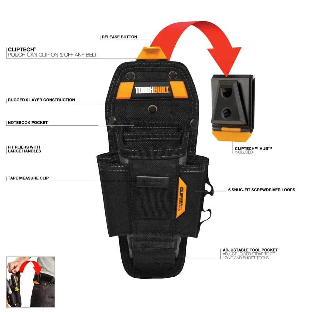 TOUGHBUILT TB-CT-36-M7/TB-CT-36-L7 Technician 7-Pocket Pouch - Medium/Large Tool Organizer Belt Pouch Tool Accessories