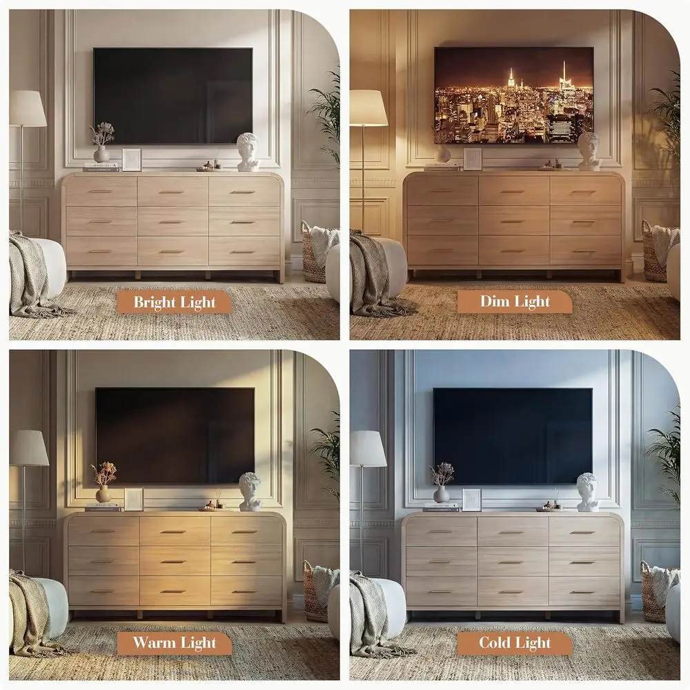 Curved 9-Der Drer or Bedroom, 63" Wide ern Chest o Ders, Vanity Desk TV Stand or Living Room, Closet Storage Ders Organizer urni view 4