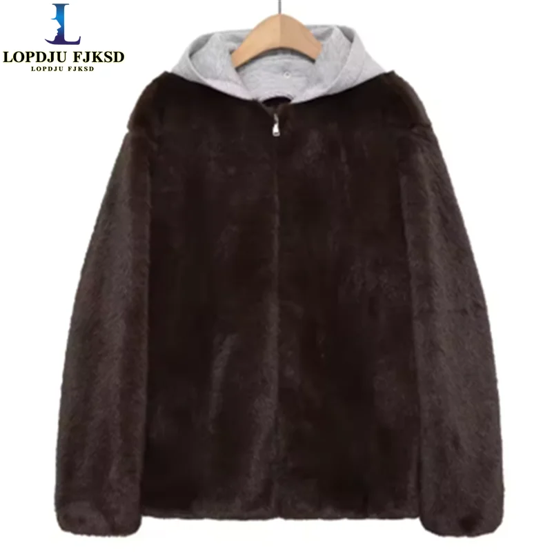 Winter New Fashionable Sweet Loose Splicing Artificial Fur Zipper Hooded Jacket for Women