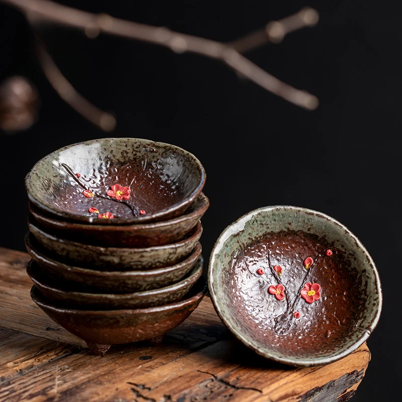 Creative Handmade Plum Blossom Turtle Chinese Retro Single Cup Kiyomizu Firewood Tea Kiln-turned Ceramic Master Cups Teaware Bar