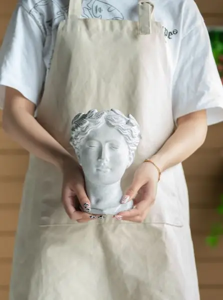 

Greek Style Cement Head Planter - Indoor Outdoor Home Garden Decor, D6'' x 9''