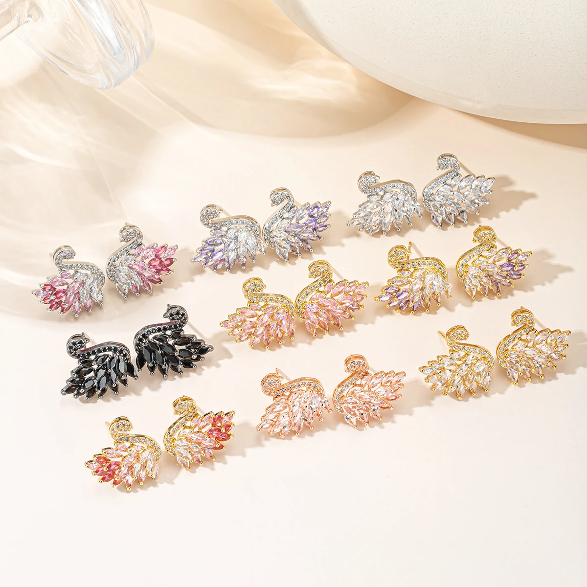 Multi Color Marquise CZ Swan Stud Earrings Shiny Crystal Swan Shape Ear Jewelry Luxury Wedding Party Earrings For Women Gift