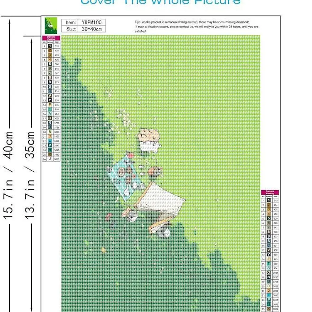 1PC 40x50CM ホワイトフレーム グリーンの草の風景 DIY 5D ダイヤモンドペインティング テントとキャラクター付き、ダイヤモンドペン、ジェル接着剤が付属