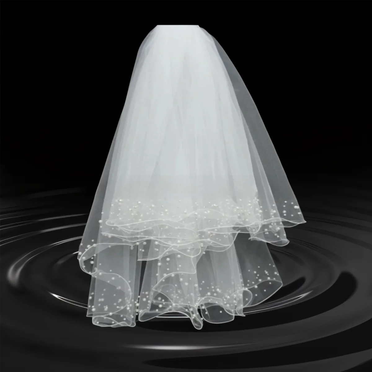 

Puffy yarn with rolled edges and pearl headdress, multi-layered fluffy and simple headdress, forest style nail bead bridal headd