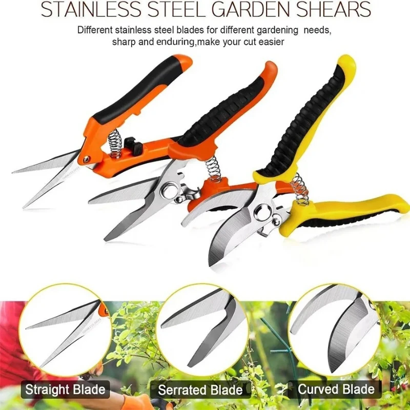 Orchard picking, garden pruning, flower trimming, multi-purpose tool scissors, household stainless steel gardening scissors set