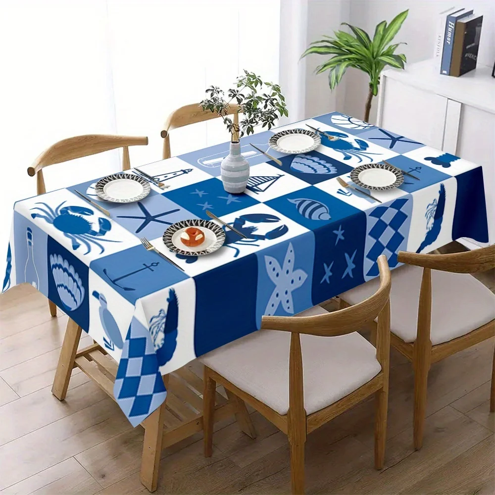 Sailing Yacht Tablecloth - High-quality, Easy-to-Clean Blue and White Ocean Pattern Suitable for Diningzyc