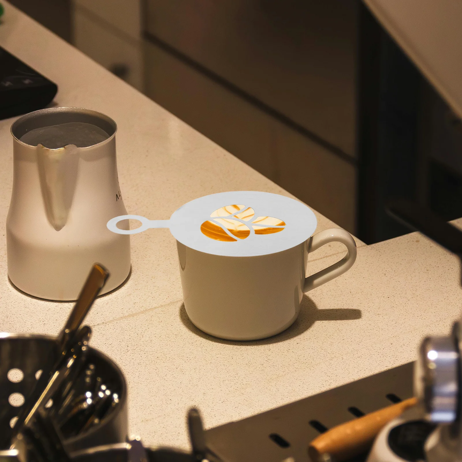 

4Pcs Stainless Steel Coffee Decorating Stencils for Latte Cappuccino Hot Chocolate Cookie Cake Art Reusable Tools