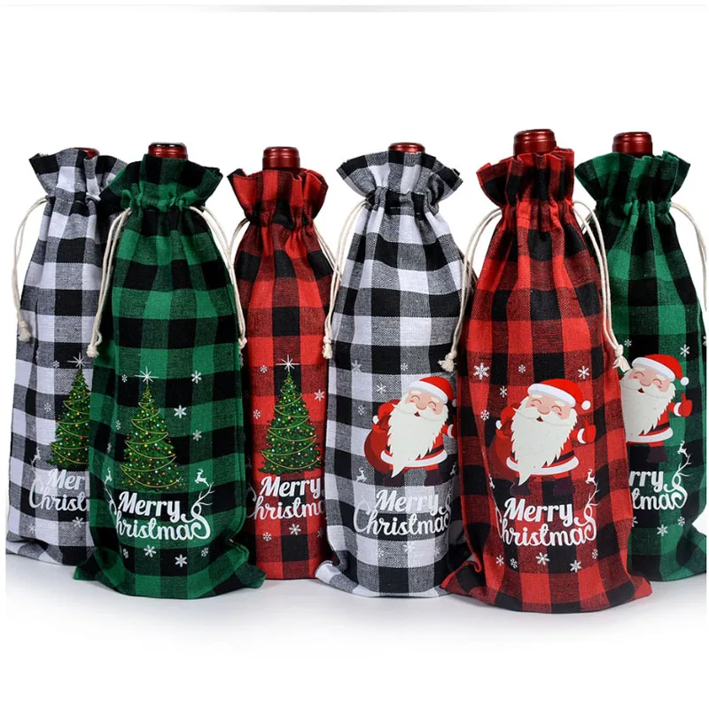 

20pcs/lot 15*35cm (5.9*13.8in) Christmas Theme Wine Bottle Packaging Bag Festive Party Drawstring Gift Bags Pouches