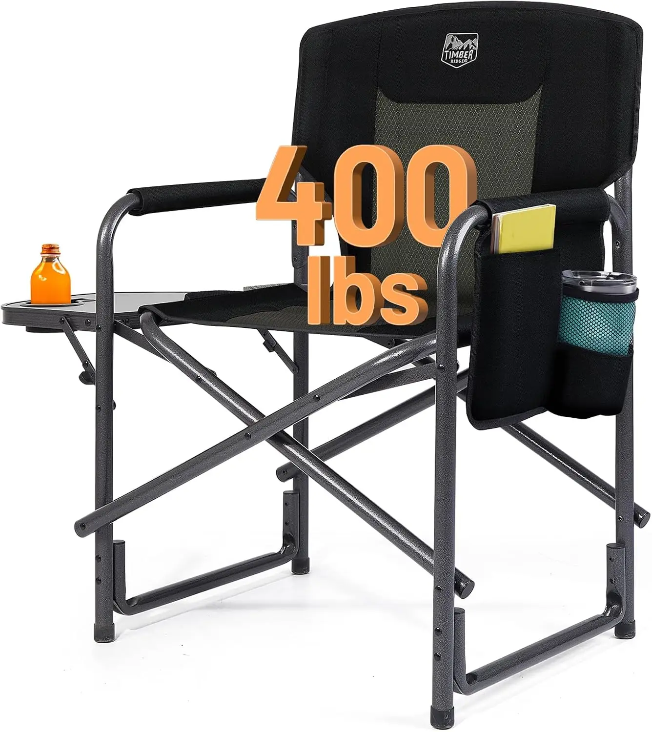 

Lightweight Aluminum Folding Camping Chair with Side Table, Supports 400lbs for Outdoor Use