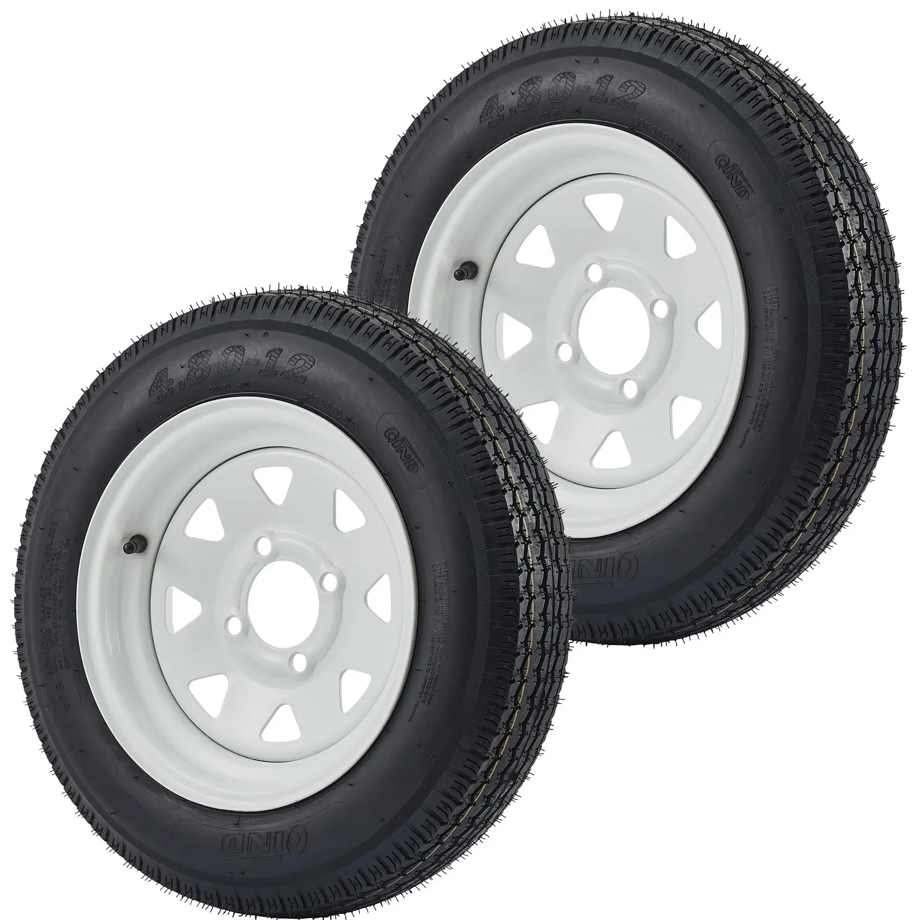 

2 Pack Trailer Tires with 12 inch Rims For Utility & Lawn Mower,4.8-8/4.8-12 /5.3-12, 4 Lug on 4 inch, Center Bore 2.83 inch