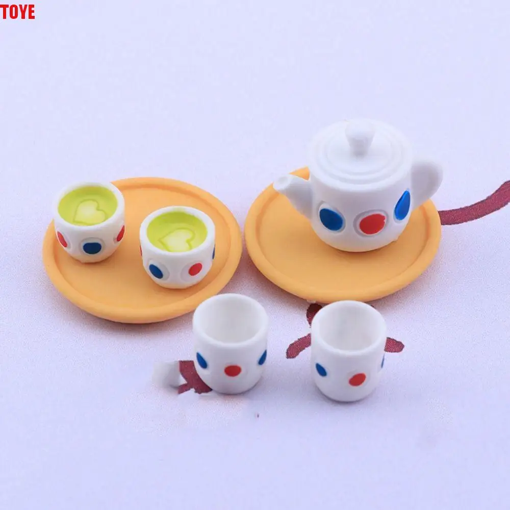 Mini Tea Set Dollhouse Miniature Teapot Cups Set Resin Model Dollhouse Mini Resin Kettle Colorful Cute