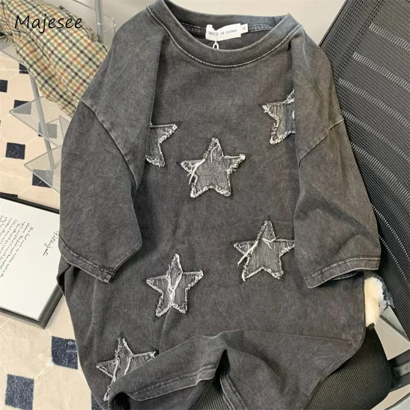 T-shirts Men American Retro Unisex Summer O-neck Star-design Fashion Harajuku Tees Gothic College Hip Hop Handsome Vintage Tops