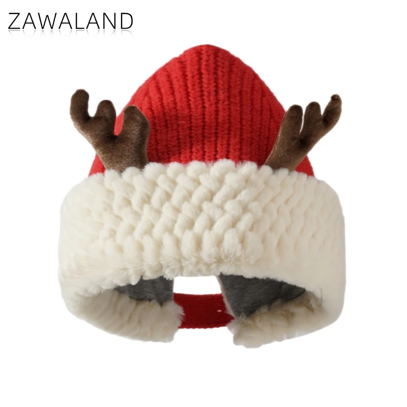 

Красная рождественская шапка Ambient Sense of Cute Antlers, плюшевая вязаная шапка для косплея, женская зимняя теплая корейская шерстяная подарочная костюм, аксессуары