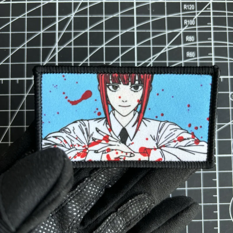 Makima Blood Morale Badge Anime Girl Eyes Character Patch Chainsaw Man Hook and Loop Printing Tactical Military Backpack Sticker