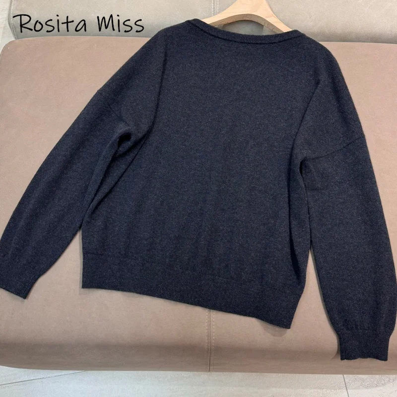 12.7 Simple Fashion Design Cashmere Sweater for Women Long Sleeve Loose Casual Soft Comfortable Pullover Knitwear