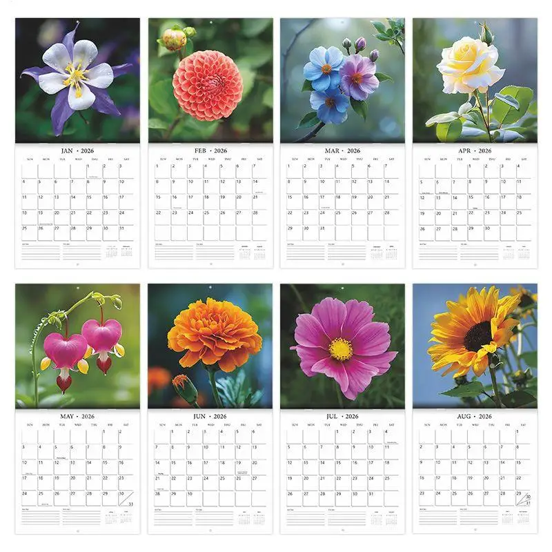 Flower Calendar 2026 Wall Calendar Planning Tool Date Planner Aesthetic Dsign For Cubicle Home School Car Travel Classroom
