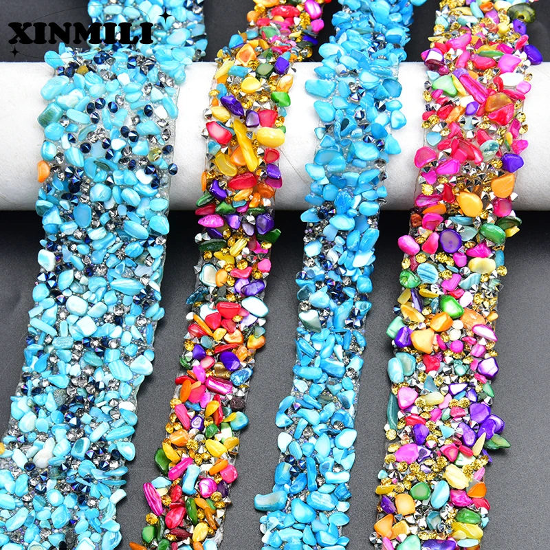 Mixed Colors Rhinestone Trim Hot Fix Crystal Stone Applique Tape Iron on Strass Ribbon for Clothes Shoes Wedding Dress Bags