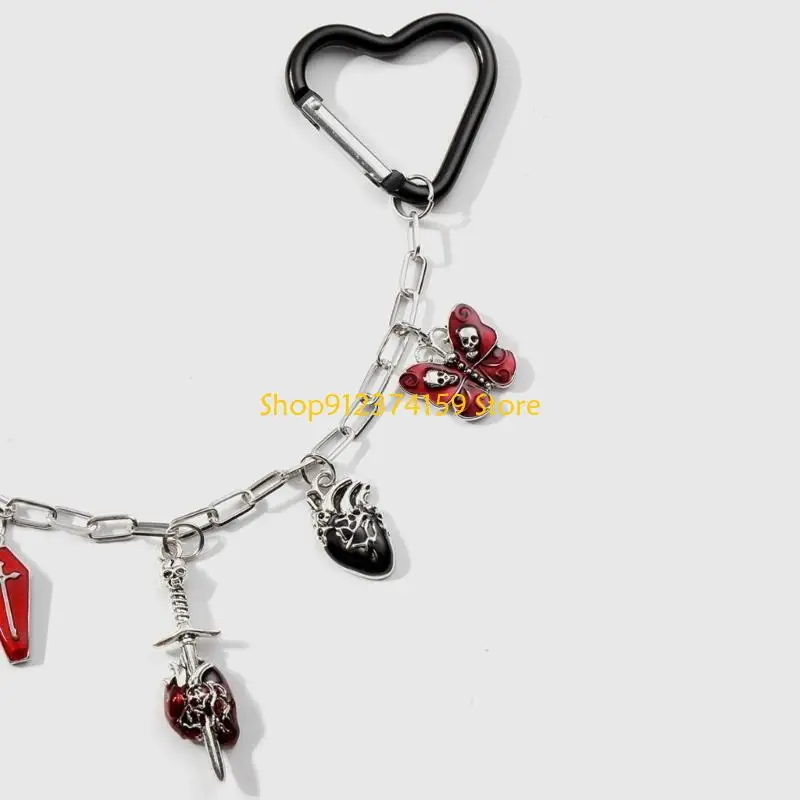 G5AE Bag Charm Accessory Gothic Braided Rope Devil Eye Bag Pendant Butterfly Crosses Tassels Purse Chain Decoration for Women