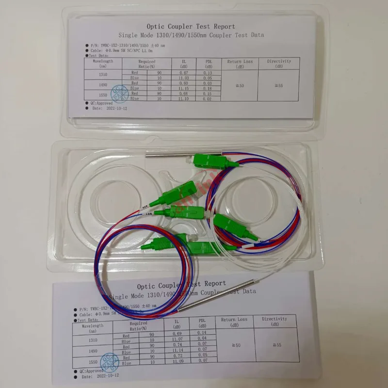 Imagem -02 - Divisor da Fibra Ótica Fbt de Peças com Conector sc Apc 1x2 Acoplador Desequilibrado de 0.9 mm Relação Rachada Opcional 10 90 45 55 20 80